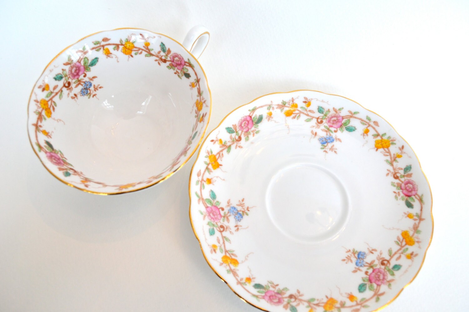 Grosvenor Fine Bone China Tea Cup and Saucer by LaBellaVintage
