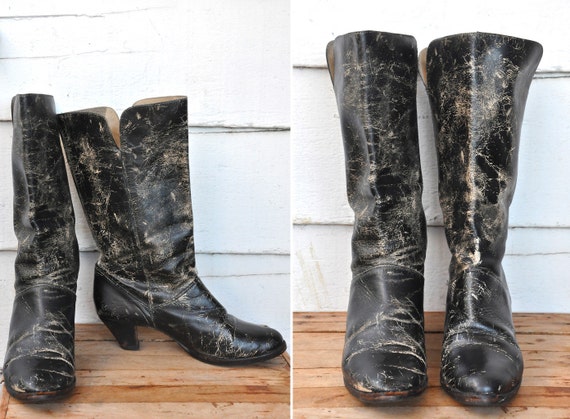 Granny Boots Distressed Boots Heeled Boots High Heel Boots