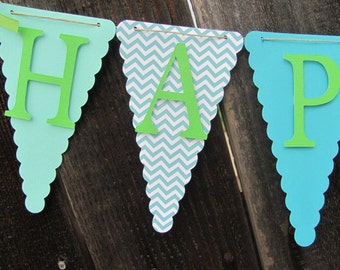 Turquoise, Teal, Lime Green Happy Birthday Banner, Birthday Banner, Happy 1st Birthday Banner, Birthday Decorations