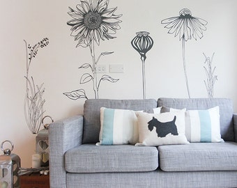 Large decorative vinyl flower wall sticker decals. (PACK 2)