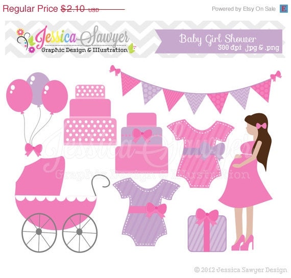 50% OFF- CLEARANCE - baby shower clip art, baby girl clipart, for cards, invitations, embroidery, commercial use INSTANT Download, Il_570xn