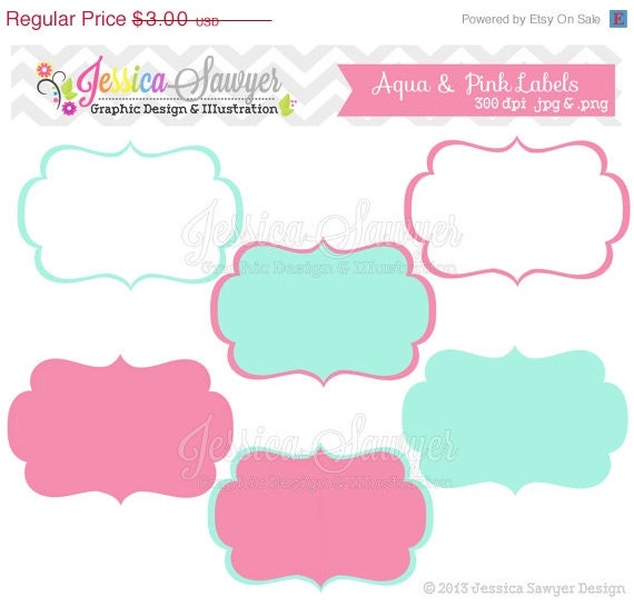 50% OFF - INSTANT DOWNLOAD, aqua and pink digital labels, printable label, tags, frames, invites, cards, scrapbooking Il_570xn