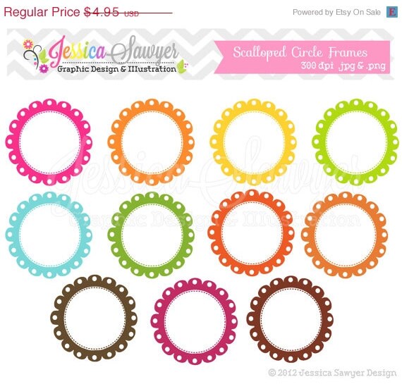 80% OFF - INSTANT DOWNLOAD, scalloped stitch frames - digital frame - lace frame - circle frame - commercial use - card making - digital sc Il_570xn