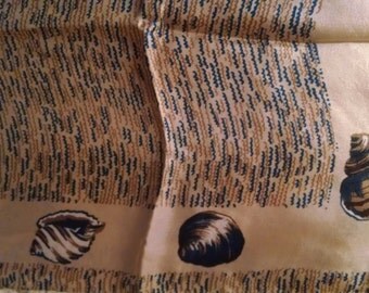 Bill Blass Square Silk Seashell Scarf in Beige Black and Tan ECS