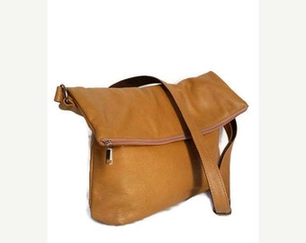 bag camel leather cross-body purse school fashion everyday fit iPad ...