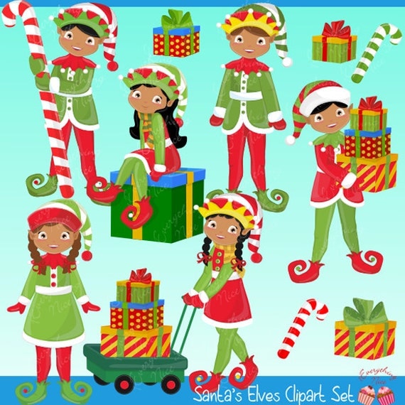 African-american Elves Christmas Elves Clipart Set