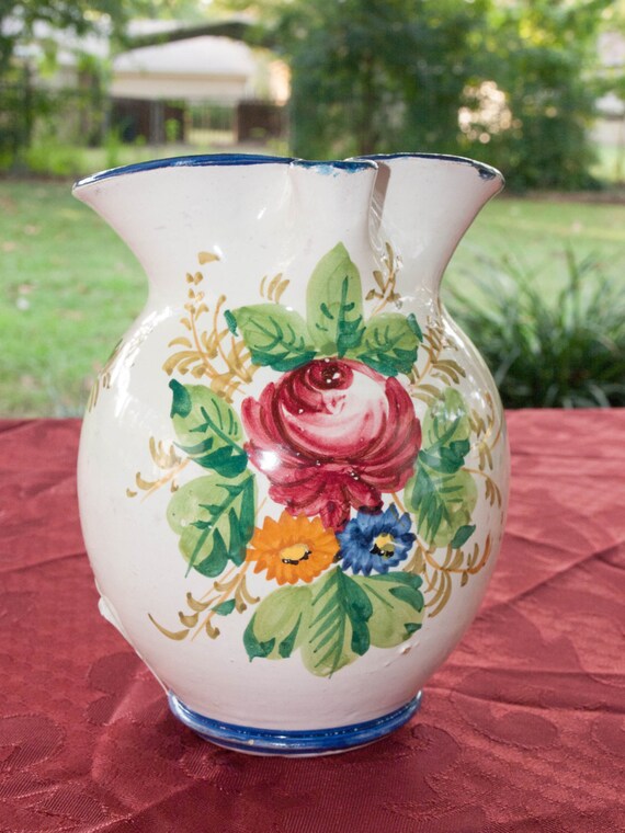 Italian Pitcher Hand Painted Pottery Pottery by bettysantiques