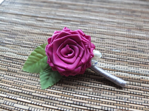 sangria satin ribbon rose boutonniere purple red inspired sangria satin ribbon rose boutonniere purple red inspired