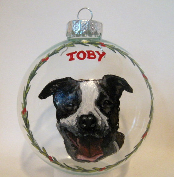 Pitbull Christmas  Ornament Rescue  Dog Pet Portrait