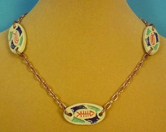 Get a little Primitive with this 17" copper and pottery necklace! - N272