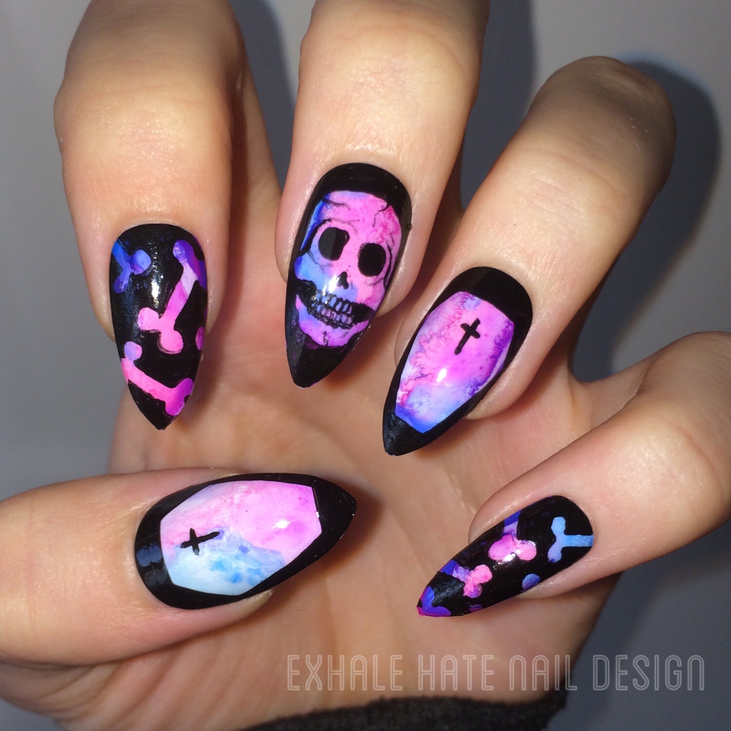 SALE Watercolor Skeleton Skull Halloween Press On Fake Nail