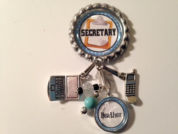 Personalized Secretary Beaded Badge Reel Id Tag Secretary