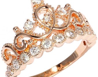 Rose Gold-plated Sterling Silver Crown Ring / Princess Ring - AZDBR5456RG