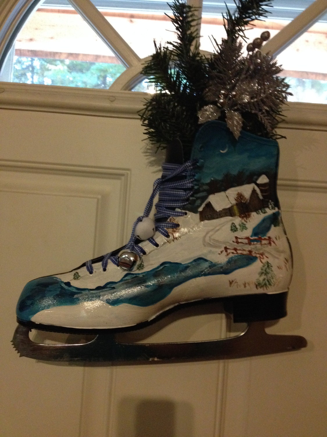Winter Scene Hand Painted Ice Skate Door by MyPaintedTreasures