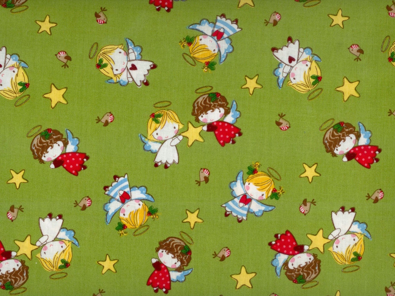 Christmas Angels fabric adorable cherubs stars by fabricfrantic