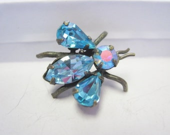 Vintage Blue Rhinestone Fly Pin