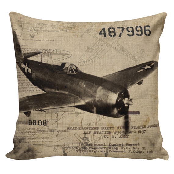 Military History Pillow Vintage Pillow Cover Republic P47