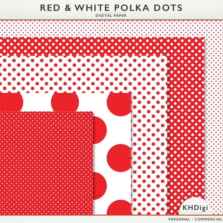 Digital Paper Red And White Polka Dots Scrapbooking By Khdigi