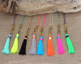 N643 - Adjustable Long Tassel Necklace - Multi-Colored Tassel - Boho Jewelry - Claribella