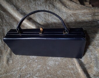 Vintage 1950s Jana Navy Blue leather box purse.