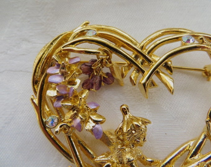 Kirks Folly Heart Brooch, Pixie Fairy Pin, Wisteria Angel, Fairy Jewelry