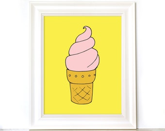 Ice Cream Cone Print - Nursery Print - Summer Print - Hand Drawn Print