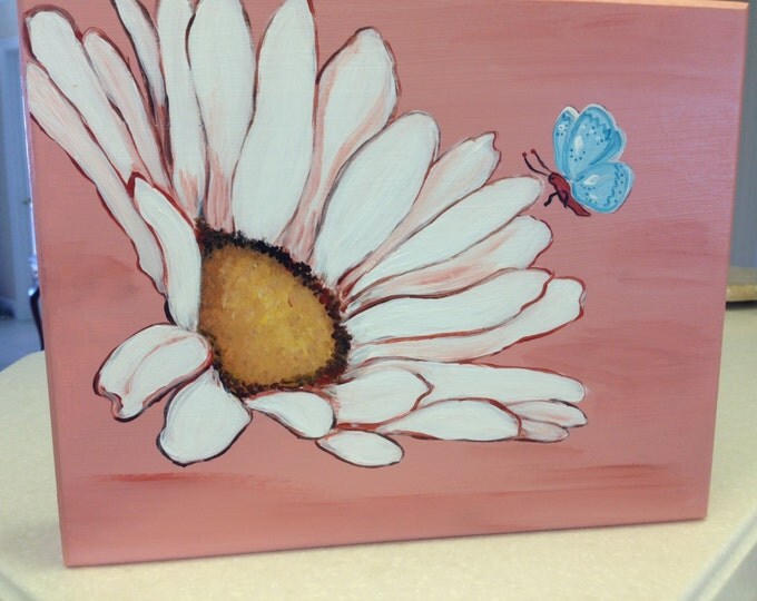 The Daisy and the Butterfly on Wood Canvas