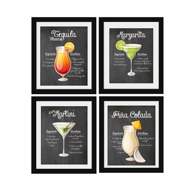 Chalkboard Alcohol Cocktail Recipe Martini Margarita Pina