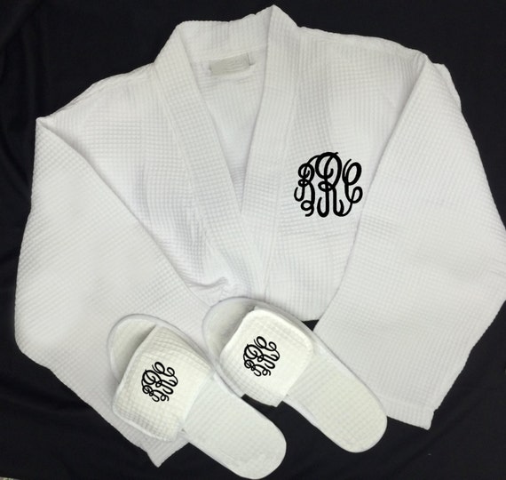 Download Monogrammed Waffle Robe and Slippers Set by PremiereEmbroidery