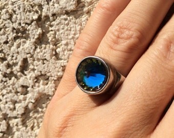 Vintage Silver Watermelon Rivoli Rhinestone Ring