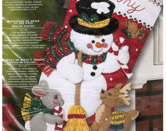 Bucilla Christmas Felt Christmas Stocking Kit Snowman and Friends 18 Inch New