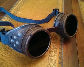 STEAMPUNK goggles , gun metal with LEATHER straps. For COSPLAY
