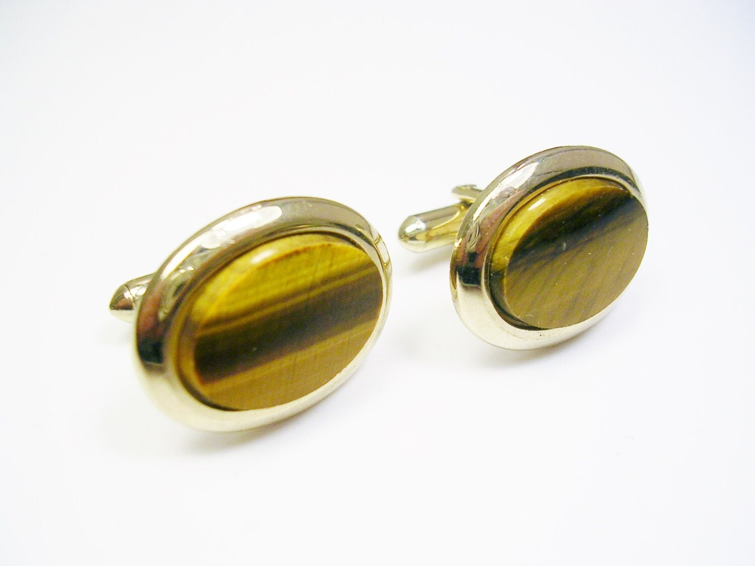 Vintage Cufflinks, gold tone, inlaid Tiger’s Eye Stone, SWANK Cuff