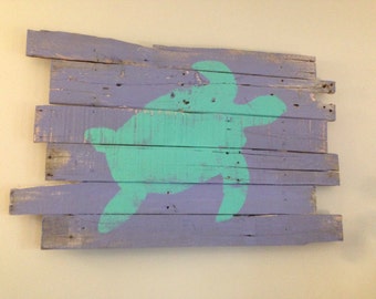 Nautical Decor Beach Wall Hanging Sea Turtle Beach House Decoratoin 32" x 21"