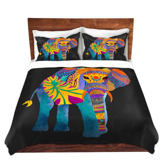 Whimsical Elephant on Black Bed Duvet Cover â€“ For Twin, Queen and ...