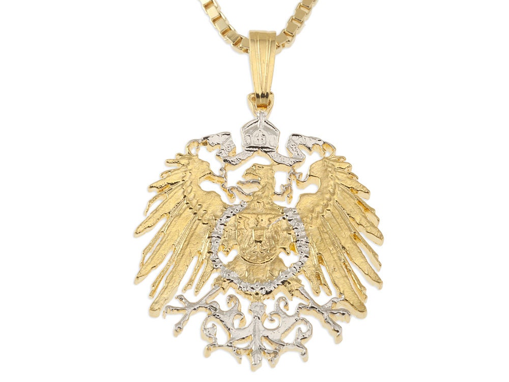 German Eagle Pendant and Necklace German 3 Mark Coin Hand