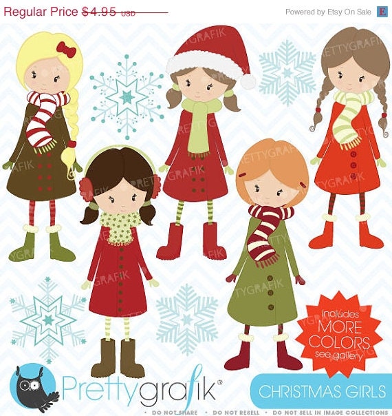 80% OFF SALE winter christmas girls clipart commercial use, vector graphics, digital clip art, digital images - CL443 Il_570xn