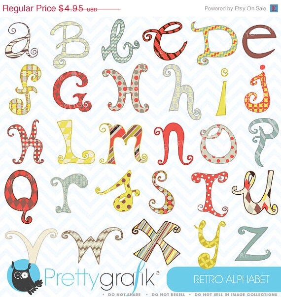 80% OFF SALE Retro alphabet clipart commercial use, vector graphics, digital clip art, digital images - CL385 Il_570xn