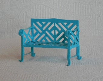 Fairy Garden Bench miniature furniture bright robin's egg blue accessories terrarium