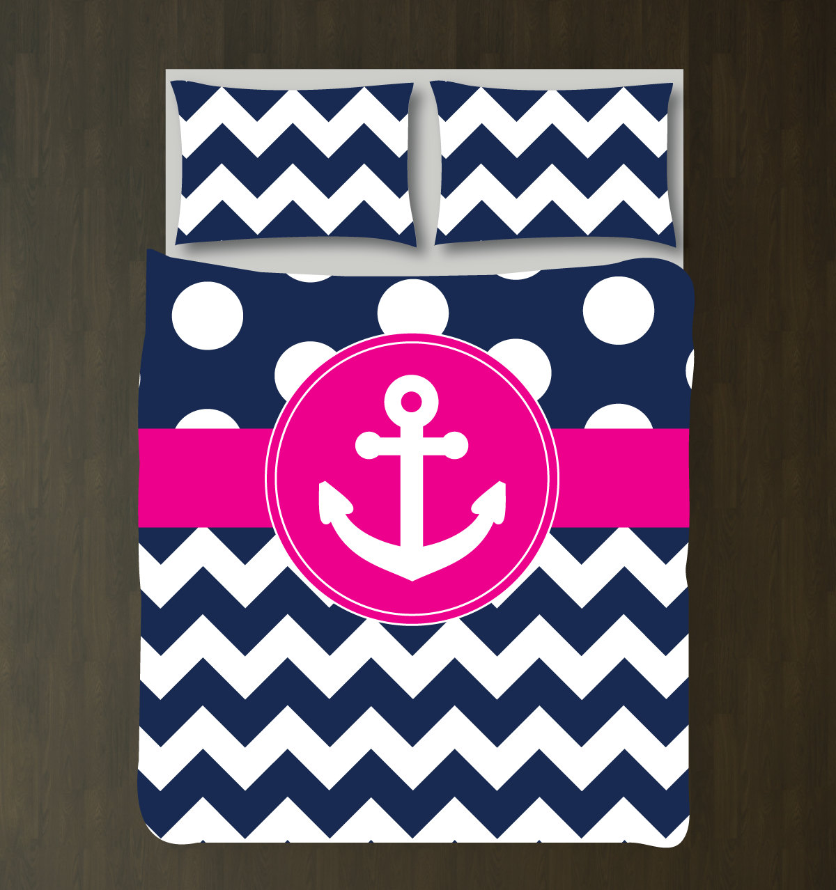 custom nautical duvet bedding set-navy blue-white polka dots & custom nautical duvet bedding set-navy blue-white polka dots &