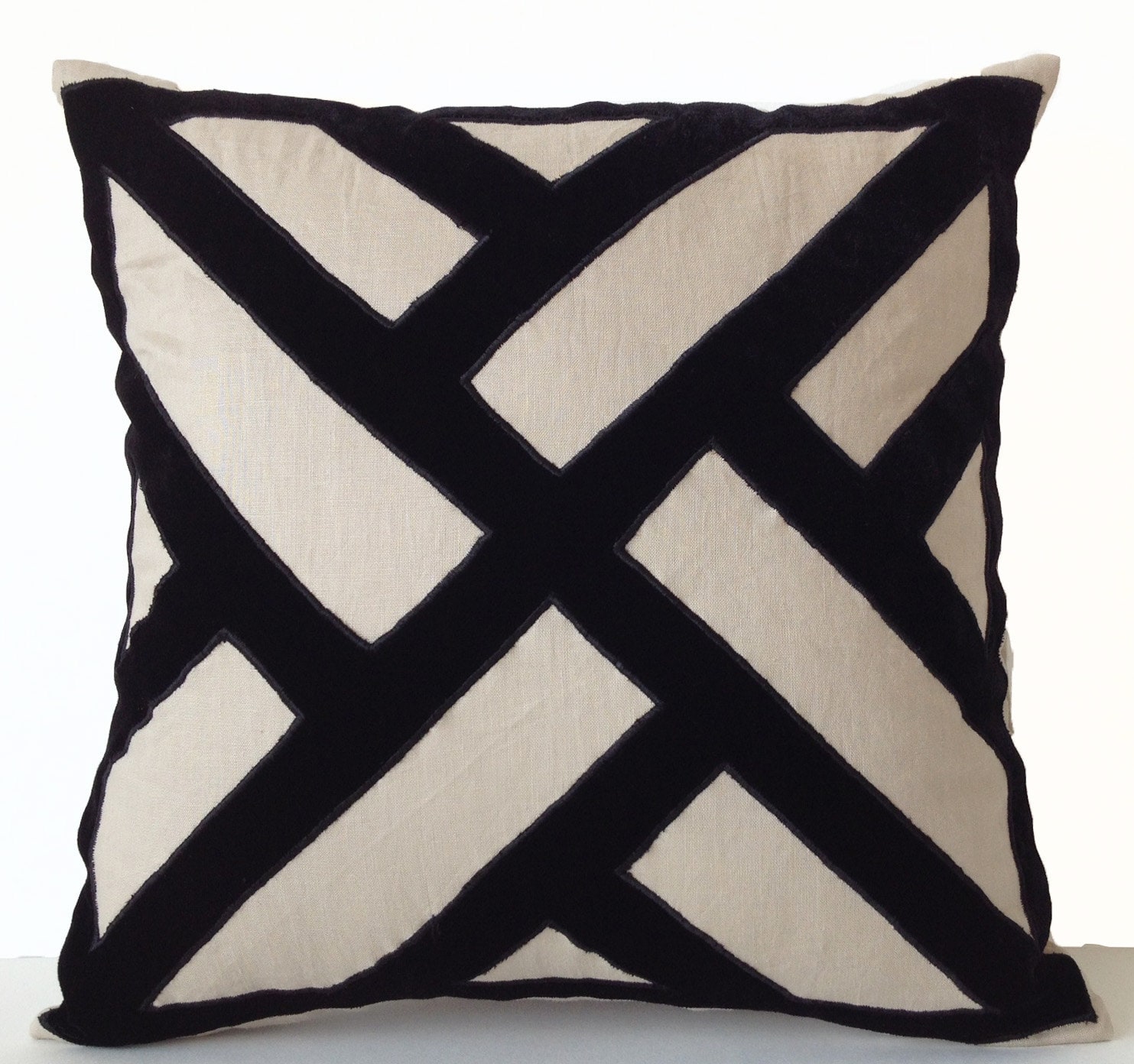 Grey Linen Black Velvet Applique Pillow Cover Geometric - ðzoom grey linen black velvet applique pillow cover geometric - ðzoom
