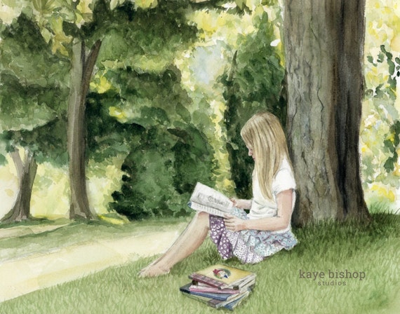 Reading Tree Reading Painting Book Painting Watercolor