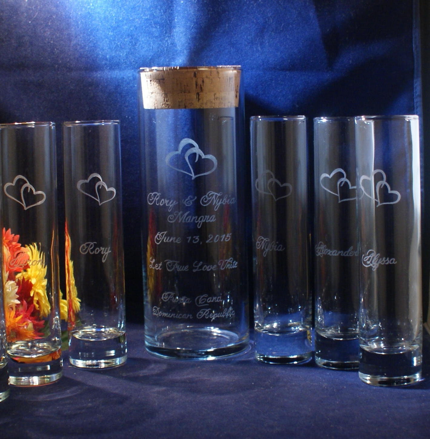 6 Piece Sand Ceremony Set wwith 9 x 3 Vase by FrancesFineEngraving