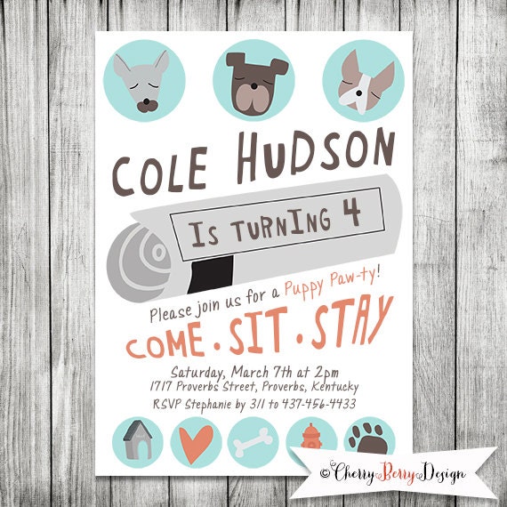 Boy Puppy Dog Party Birthday Party Invitation 5 x 7 JPG