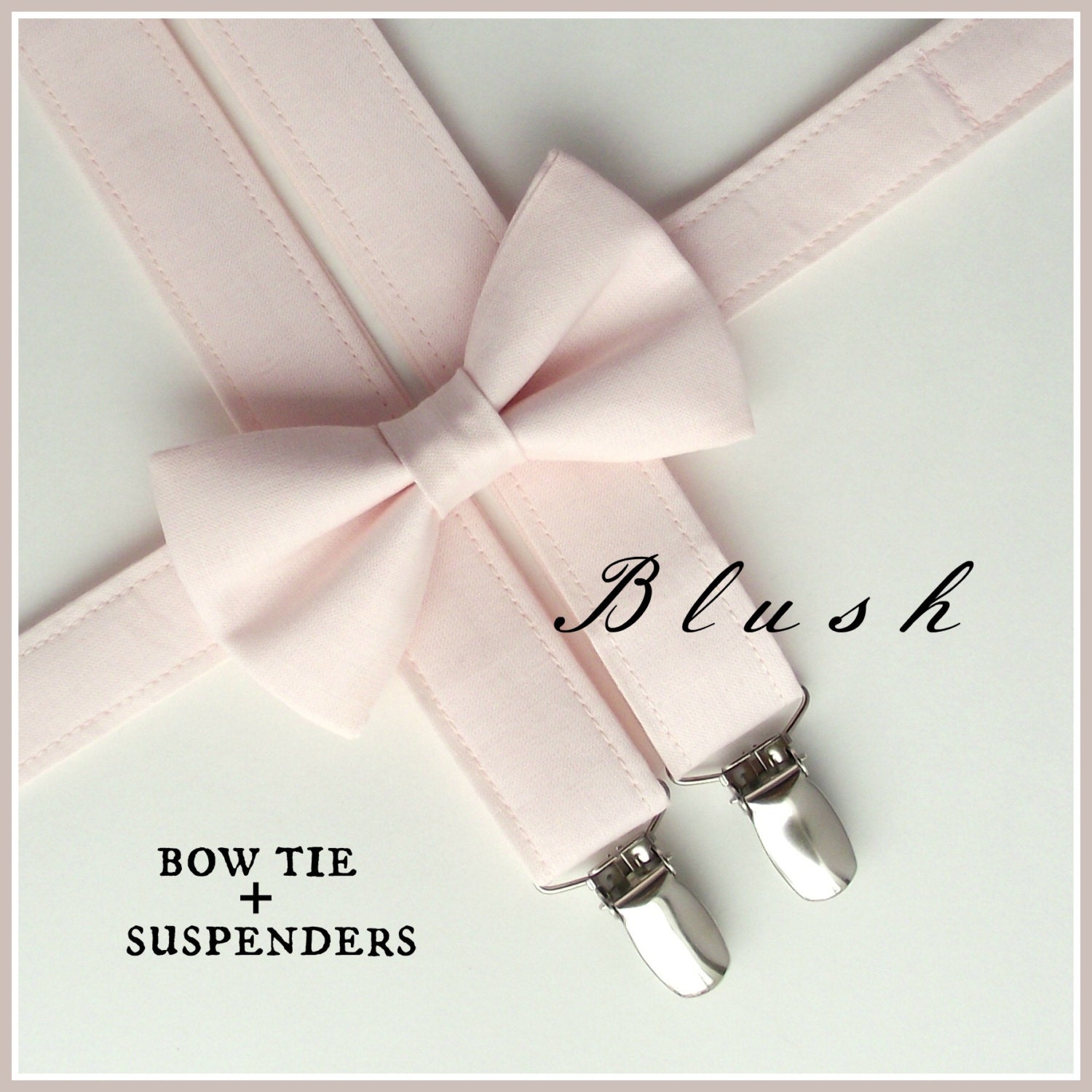 blush suspenders and bow tie