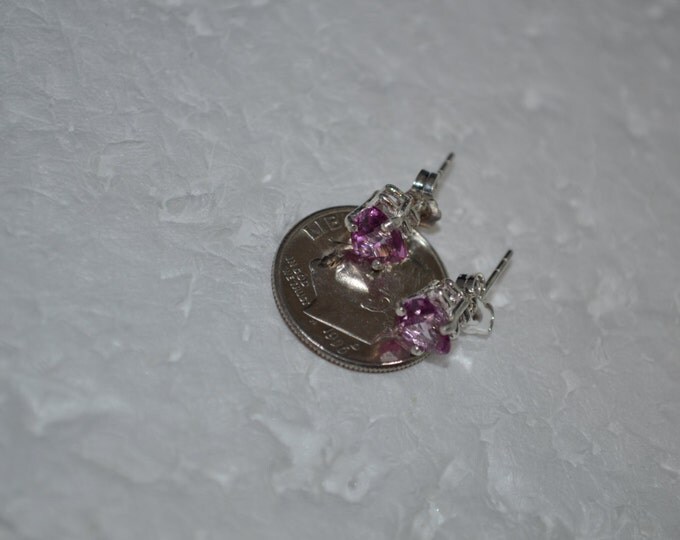 Pink Topaz Studs, 6mm Trillion, Natural, Set in Sterling Silver E694