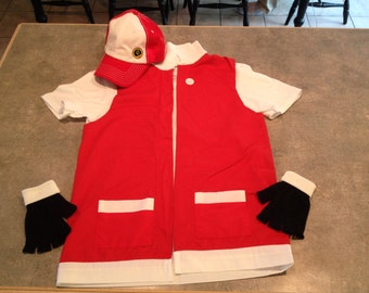 Men's 2XL Pokemon Trainer RED Cosplay - 3 pc Costume - Jacket Gloves Hat - Anime Ash Ketchum XXL