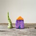 Miniature purple clay house, colorful tiny home decor, minimal home decor, tiny house and tree