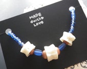 Salmon Fishing- Bracelet- Anklet- Pacific Northwest- Salmon Fish Bone- Fall Spawn- Blue Beads- Wood- Nature- Extra Large- 9.5 Inches