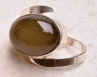 Gorgeous Gold Sheen Obsidian Size 9 Silver Ring Perfect Gift